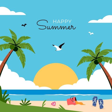 Flat illustration for summer season | Free Vector #Freepik #freevector #summer-illustration #summer-season #beach-illustration #summer-design Flat Illustration, Psd Files, Summer Season, Graphic Resources, Image Search, Vector Free, Free Download, Design