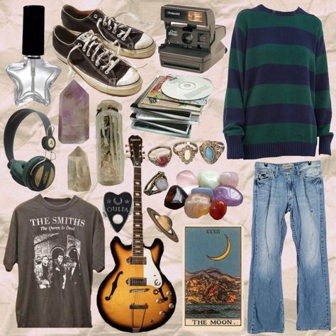 90s Outfit Accessories, Crystal Outfit Aesthetic, Grunge Outfit Moodboard, 90s Grunge Style Outfits, Indie Rock Aesthetic Outfits, Kaleb Core, Indie Grunge Aesthetic Outfits, Grunge Outfits 90s Aesthetic, Artsy Grunge Outfits