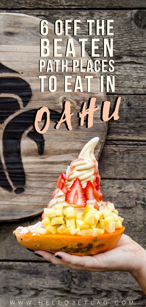 From locally sourced (instagrammable) banana soft serve, to a hole in the wall deli serving up the best kimchee pancakes. Discover where to find the best pizza and poke in Oahu, and the best breakfast in Waikiki. Keep reading for 6 of the best off the beaten path places to eat in Oahu. Hawaii Vacation Oahu, Hawaii Trip Planning, Hawaii Vacation Tips, Oahu Vacation, Oahu Travel, Moving To Hawaii, Hawaii Travel Guide, Hawaii Food, Hole In The Wall