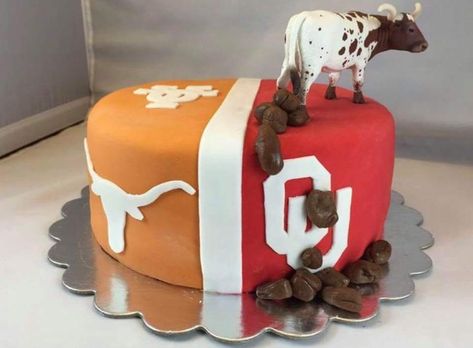 Texas vs. OU Ou Cake, Texas Longhorn Tattoo, Texas Party, Tootsie Rolls, Texas Longhorns Football, Longhorns Football, Football Birthday Party, Football Cake, Football Birthday