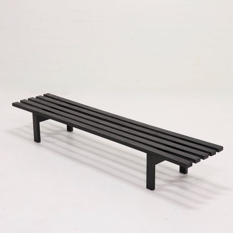 For sale: BZ82 Slat Bench by Martin Visser for 't Spectrum, 1972 Outdoor Bench Black, Slatted Bench, Platform Bench, Slat Bench, Bench Design, Bench Outdoor, Metal Bench, Bench Designs, Outdoor Bench