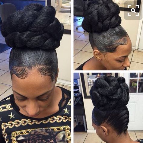 #Bun #UpDo #Weave Marley Hair Bun, Marley Braids Styles, Slicked Back Hairstyles, Marley Braid, Marley Braids, Braid Updo, Marley Hair, Bun Styles, Pelo Afro