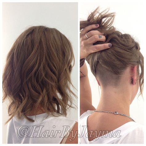 Wavy bob and undercut #hairbyjayma                                                                                                                                                     More Female Undercut Long Hair, Undercut Long Hair, Wavy Bob Hairstyles, Long Bob Haircuts, Hair Styles 2017, Long Bob Hairstyles, Undercut Hairstyles, Haircuts For Fine Hair, Undercut