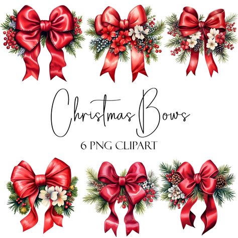 Xmas Clipart, Christmas Gift Bow, Bow Clipart, Watercolor Elements, Christmas Bow, Gift Bows, Christmas Bows, Christmas Clipart, Christmas Deco