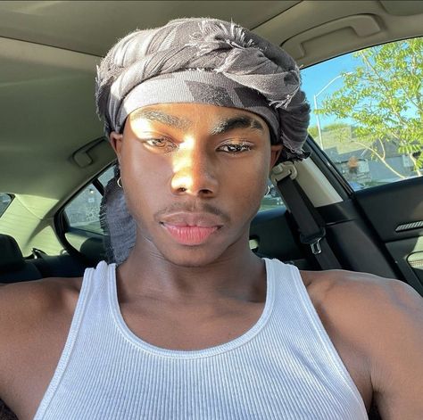 Scarf Hairstyles Men, Shemagh Fashion Men, Turban Style Mens, Mens Head Wrap, Black Masculinity, Scarf Aesthetic, Black Men Tattoos, Turban Wrap, Cute Dreads