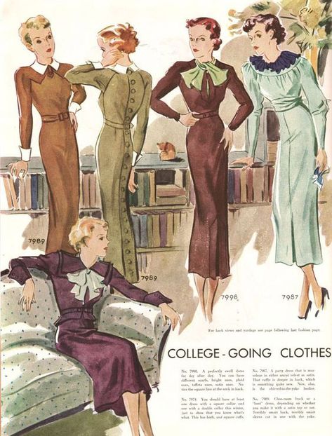 Style Inspiration: 1930s Long Sleeve Dresses - Vintage Gal 1930s Capsule Wardrobe, 1930s Fashion Magazine, 1934 Fashion, 1930s Fashion Plates, Mid 30s, 1930s Fashion Women, 30s Dresses, Vintage Fashion 1930s, 1930 Fashion