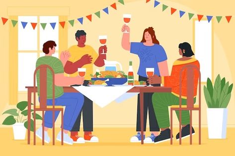 Free Vector | Free vector hand drawn dinner party illustration Dinner Date Illustration, Family Dinner Illustration, Party Illustration Design, Party Illustration Art, Dinner Party Illustration, Gathering Illustration, Illustration Art Ideas, What Is Illustration, Party Illustration