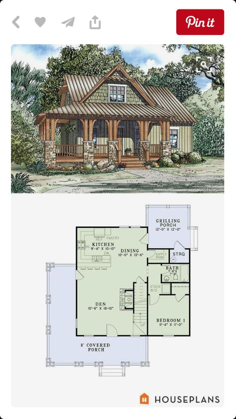 Retirement House Plans, Plan Chalet, Small Cottage House Plans, Small Cottage Homes, Cottage Floor Plans, Pole Barn House Plans, House Plans One Story, Plans Architecture, Cabin House