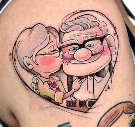 Walle And Eva Tattoo, Up Couple Tattoos, Up Tattoo Disney Couple, Carl And Ellie Tattoo, Up Tattoo Disney, Up Movie Tattoo, Pixar Tattoos, Cassette Tattoo, Darkside Tattoo