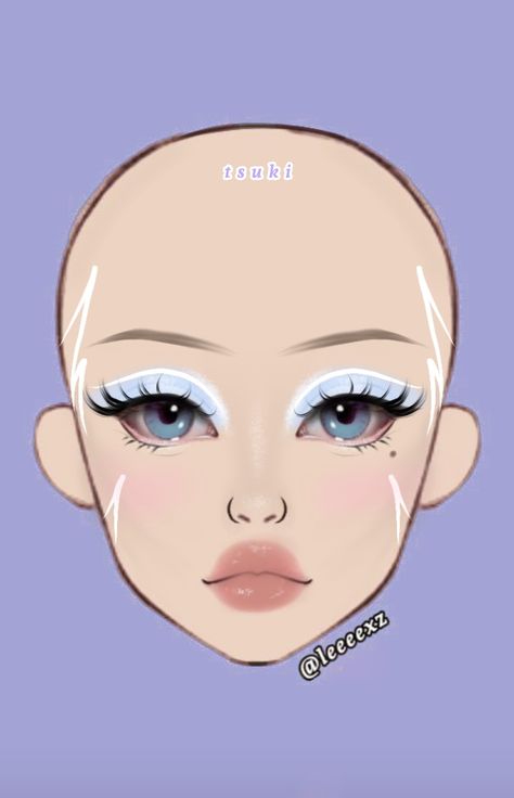 makeup: soobntsu boceto: leeeexz Leeeexz Makeup, Makeup Looks Drawing, Cold Makeup Look, Cold Makeup, Korean Makeup Tips, Makeup Charts, Anime Eye Makeup, Makeup Pictorial, Makeup Drawing