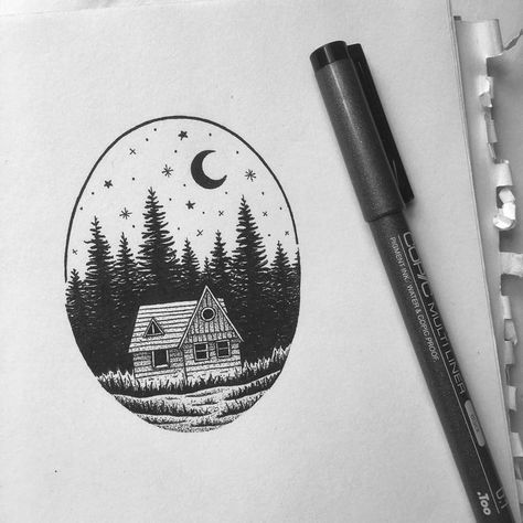 Thy Tattoo, Bulgaria Tattoo, Cabin Tattoo, Woods Cabin, Wood Tattoo, K Tattoo, Wood Burning Patterns, Home Tattoo, Ink In Water