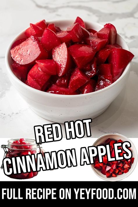 Red Hot Cinnamon Apples Red Hot Cinnamon Apples, Hot Cinnamon Apples, Cinnamon Candy Apple Recipe, Cinnamon Apple Rings, Cinnamon Bread Easy, Hacks For Home, Red Hots Candy, Pineapple Soft Serve, Candy Apple Recipe