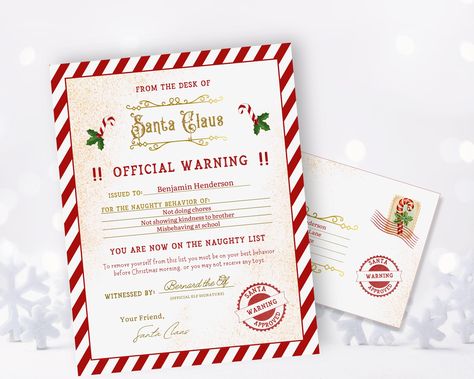 Naughty List Warning, Printable Santa Warning Letter, Editable Naughty List Letter Template, Christmas Elf Warning, Printable Letter Santa Warning Letter, Elf Warning, Santa Letters, Nice Holiday, Template Christmas, Printable Letters, Letter Template, Santa Letter, Christmas Morning