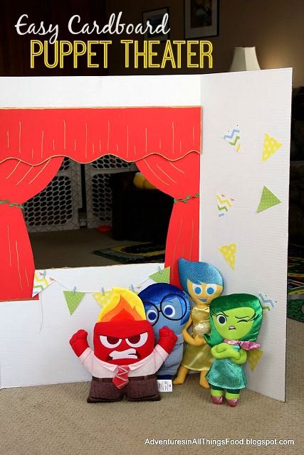 DIY Puppet Theater tutorial - Expressing Emotions & Creative Play with Inside Out and puppet shows. #InsideOutEmotions Ad Preschool Puppet Show, Emotions Dramatic Play Preschool, Puppet Show Ideas For Preschool, Puppet Theater Diy Cardboard, Puppet Show Ideas, Diy Puppet Theater, Inside Out Party Ideas, Diy Puppet, Storytelling Ideas