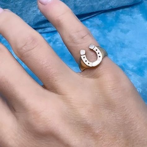 BYE.GONES.NYC on Instagram: "🐴✨BEHOLD! Vintage 14k Lucky Horseshoe Ring!✨🐴

The exact origins of using a horseshoe as a symbol of luck are unknow… but it was thought to represent the crescent moon, a sign of various moon goddesses and thusly a protector against the evil eye. 

This baby is a very cool realistic horseshoe with a white gold face on yellow gold base and band. 

She’s a size 4 (sizeable)// 3.8g 14k

$350 DM for dibzzzzzz
.
.
.
.
.
#luckyhorseshoe #oldgold #vintagegold #showmeyourrings #vintagejewelrycollector" Moon Goddesses, Symbol Of Luck, Horseshoe Ring, Lucky Horseshoe, Gold Face, Moon Goddess, A Sign, Crescent Moon, Evil Eye