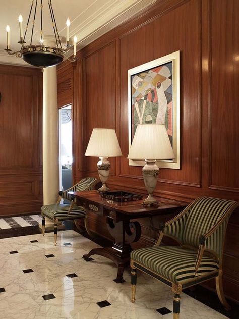 Mahogany Wall Paneling, Mahogany Floors Living Room, Mahogany Walls, Mahogany Room, Wood Paneling Living Room, Wall Scenery, Mahogany Interior, Futuristic Bedroom, Mansion Living Room