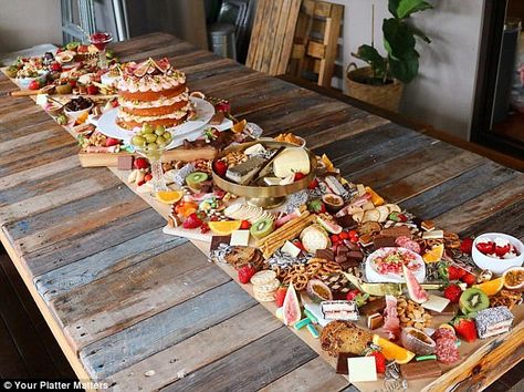 Mouth-watering: The spreads can take anywhere from one to three hours to assemble, depending on the size Wedding Food Buffet, Food Buffet, Grazing Table, Party Trends, Food Stations, Party Platters, Grazing Tables, Food Displays, Snacks Für Party