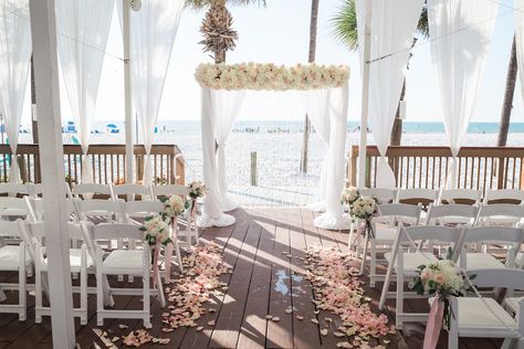 Hilton Clearwater Beach Wedding Venue Clearwater Beach Wedding, White Wedding Ceremony, Beach Wedding Decorations Reception, Wedding Alters, Beach Wedding Centerpieces, Indian American, Beach Wedding Cake, Blush Cream, Wedding Venues Beach