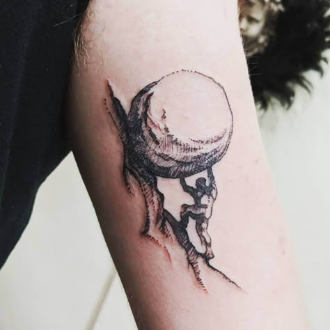 Sysiphus Tattoo Design, Sisyphus Tattoo, Philosophy Tattoos, Metamorphosis Tattoo, Physics Tattoos, Body Doodles, Inside Of Arm Tattoo, Sketch Tattoos, Atlas Tattoo