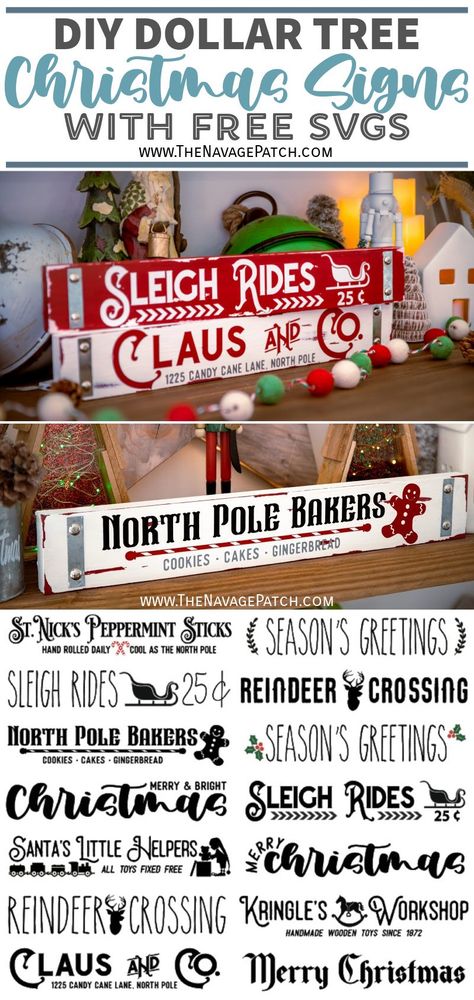 Free Svg Files For Cricut Christmas Reindeer, Santa Hat Svg Free Cricut, Winter Signs Wooden Diy, Rustic Christmas Signs Wood, Dollar Tree Christmas Signs, Dollar Tree Cricut Projects, Diy Christmas Signs, North Pole Sign, Glowforge Ideas