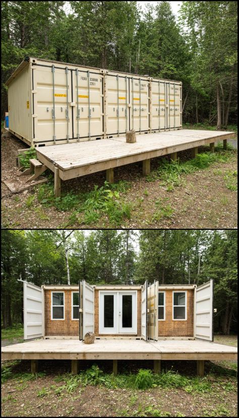 It may look like it's simply a storage unit from the outside, but these three shipping containers enclose a very nice interior that might just suit your taste!  http://architecture.ideas2live4.com/2016/03/24/joseph-dupuiss-shipping-container-cabin/  Joseph Dupuis wanted to escape city living, so he purchased shipping containers and turned them into a cabin in the woods.  What do you think of this container home?  Let us know your thoughts after viewing the full album on our site! House Shipping Containers, Storage Unit House, Off Grid House, Shipping Container Cabin, Container Cabin, Container House Plans, Casa Container, Wooden Bathroom, Container Design