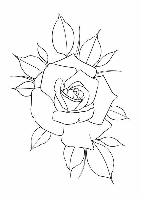 Rose Tattoo Stencil Outline, Rosen Tattoo Mann, Rose Outline Drawing, Coloured Rose Tattoo, Rose Drawing Simple, Rose Tattoo Stencil, Simple Rose Tattoo, Red Tattoo Ideas, Realistic Rose Tattoo