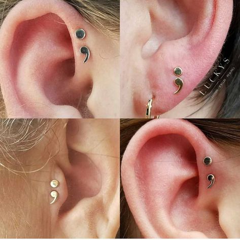 592 Likes, 13 Comments - Lucky's Tattoo and Piercing (@luckysnoho) on Instagram: “Semi colon ends are back in stock! Come and see us to snap them up! ♡ #semicolonproject #semicolon…” Semi Colon Piercing, Piercing And Tattoo, Lucky Tattoo, Semi Colon, Tragus Jewelry, Multiple Ear Piercings, Cool Piercings, Body Jewelry Piercing, Body Piercings