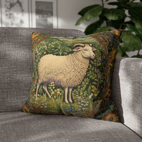 British Cottage Interior, Cottagecore Interior Design, Walnut House, Farmhouse Style Living Room Decor, Cottagecore Interior, Sheep Pillow, Jim Thorpe, Pillow Green, William Morris Art