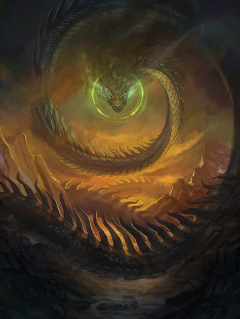 a Jormungandr Fantasy Art, Jörmungandr Art, Jormungandr Art, Serpent Art, Fantasy Beasts, Dragon Pictures, Fantasy Monster, Fantasy Creatures Art, Dragon Artwork