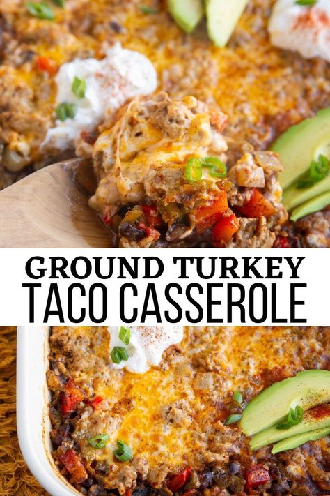 Ground Turkey Taco Casserole with rice, beans, cheese, salsa, and big bold flavors to create a Mexican-inspired meal. This flavorful casserole is bound to please the whole family! #casserole #cheese #turkey #mexican Chicken And Ground Turkey Recipes, Dinner Recipes For Ground Turkey, Healthy Dinner Casseroles Clean Eating, Dinner Ideas With Turkey Meat, Healthy Recipes Ground Turkey, Ideas For Ground Turkey, Rice Ground Turkey Recipes, Easy Ground Turkey Meals, Spicy Ground Turkey Recipes