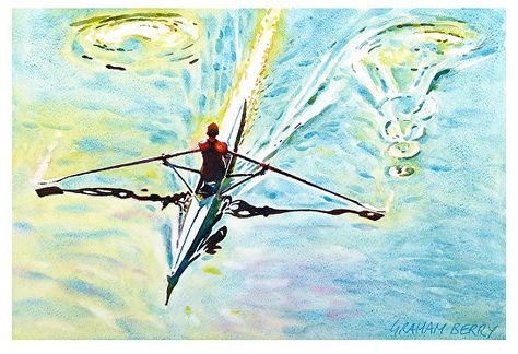 Single scull by Graham Berry Watercolor ~ 12.5" x 18.5" Rowing Drawing, Rowing Photography, Berry Watercolor, Art Techniques Tutorial, Gallery Website, Watercolor Ideas, Pencil Art Drawings, Daily Paintworks, Beautiful Animals