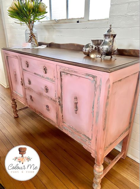 Cartagena Outfits, Pink Buffet, Pink Nightstand, Pink Painted Furniture, Chalk Paint Furniture Diy, Bench Sofa, Decoupage Papers, Pink Furniture, Pink Chalk