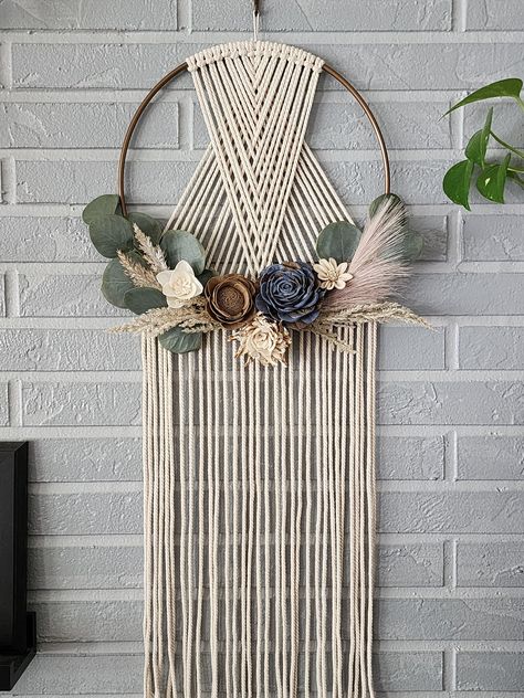 Coastal Macrame Hoop Wall Hanging with Neutral Wood Flowers, Pampas Grass Decor, Modern Boho Macrame, Macrame Wreath, Year Round Wreath Coastal Macrame, Macrame Wreath, Hoop Wall Hanging, Modern Macrame Wall Hanging, Macrame Hoop, Boho Macrame Wall Hanging, Macrame Dream Catcher, Diy Boho Decor, Grass Decor