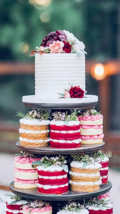 Mini Wedding Cake Tower | Gold wedding cake, Cake designs, Fancy wedding cakes Wedding Cake Tower, Deco Cupcake, Cake Tower, Mini Wedding Cakes, Homemade Cupcakes, Gateaux Cake, Mini Wedding, Novelty Cakes, Wedding Desserts