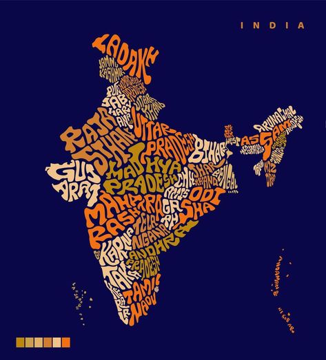 INDIA Map with all Indian states name lettering. India map vector lettering. Typography India map design. Indian all states name in map shape. Bharat naksha art. India Poster Art, India Map Illustration Art, Indian Map Art, Indian Logo Design, Map On Wall, Creative India, Indian Map, Practice Sketching, India Logo