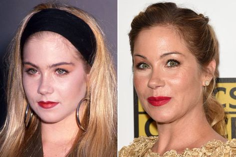 Christina Applegate, Before and After | The Skincare Edit 80s Hair And Makeup, Los 90s, Beauty Diy Skincare, Current Hair Trends, Plastic Surgery Photos, Heather Locklear, Orange Lipstick, Hollywood Makeup, Carmen Electra