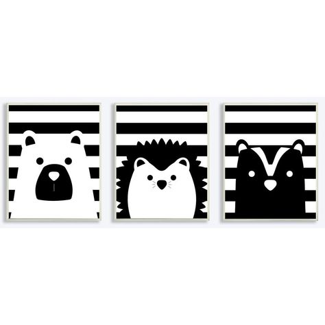 The Kids Room by Stupell 10 in. x 15 in. "Be Wild Stripes Black And White Animals" by Jessica Mundo Printed Wood Wall Art (3-Piece), Multi-Colored Diy Wood Tree, Paintings For Nursery, Montessori Baby Room, Babies Room Ideas, Playroom Decor Ideas, Black And White Animals, Stripes Black And White, Wood Burn Designs, White Animals