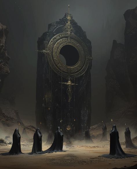 Fantasy Alter Concept Art, Eldritch Architecture, Occultism Aesthetic, Dark World Aesthetic, Ancient Monolith, Sci Fi Landscape, Dune Art, Dark Environment, Eldritch Horror