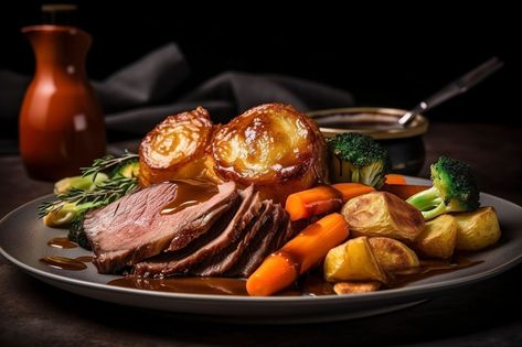 English Sunday Roast Traditional English Sunday Roast, Sunday Roast Dinner British, British Sunday Roast Dinner, English Sunday Roast Dinner, Sunday Roast British, English Meals, British Roast Dinner, Sunday Roast Beef, English Roast