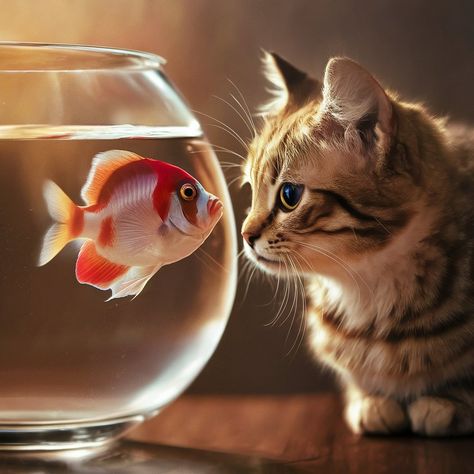 Cat And Goldfish, Dreamy Effect, Effect Photo, Goldfish Bowl, Bored Board, Under The Water, Extreme Close Up, Gold Fish, Style Photography