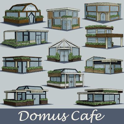 ArtStation - Domus Café - Exterior Thumbnails, Chris Lyman Garrett Miniature Builds, Cafe Owner, Cafe Exterior, Coffee Shop Design, An Architect, First Story, Top Ten, Shop Design, Coffee Shop