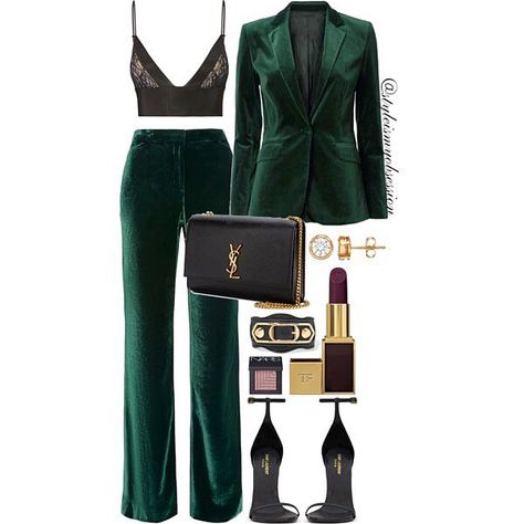 Green Velvet Pants, Green Suit, Velvet Pants, Looks Chic, Fashion Quotes, Fancy Outfits, Professional Outfits, Mode Inspiration, Polyvore Outfits