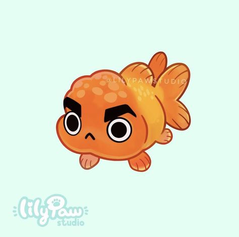 Goldfish Character Design, Cute Goldfish Drawing, Fish Person Character Design, Goldfish Cartoon, Fish Character, Kawaii Fish, Easy Christmas Drawings, Fish Cartoon, Goldfish Art