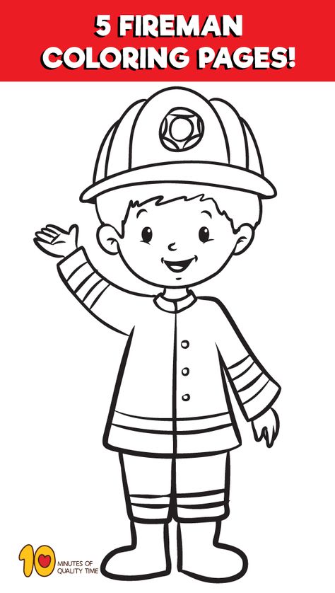 5 Fireman Coloring Pages Fireman Coloring Pages, Fireman Crafts, Fire Safety Preschool, Firefighter Crafts, Fire Crafts, Fire Safety Week, Camping First Aid Kit, Fireman Hat, Camping Safety