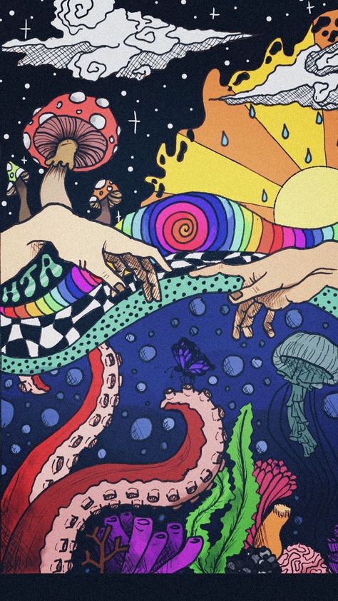 Trippy Drawings, Psychadelic Art, Trippy Painting, Cool Vibes, Simple Painting, Hippie Painting, Trippy Wallpaper, Hippie Wallpaper, Art Collage Wall