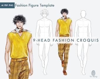 Male Fashion Figure Templates 9-head Fashion Croquis Fashion - Etsy India Croquis Fashion Illustration, Croquis Template, Fashion Illustration Template, Fashion Croquis, Fashion Figure Templates, Croquis Fashion, Fashion Figure, 80 Fashion, Catwalk Models