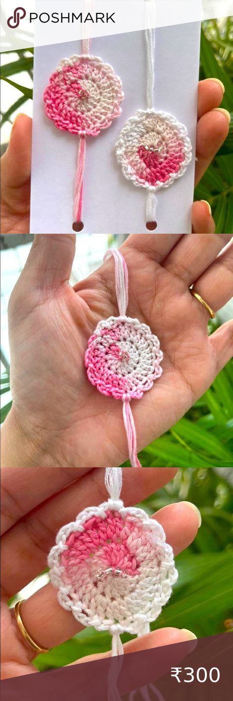 Handmade Crochet Rakhi Eco Friendly Rakhi Making Ideas, Crochet Rakhi Pattern, Embroidery Thread Crochet, Crochet Rakhi, 7 Month Baby, Rakhi Making, Art Kits For Kids, Lady Dior Handbag, Handmade Rakhi