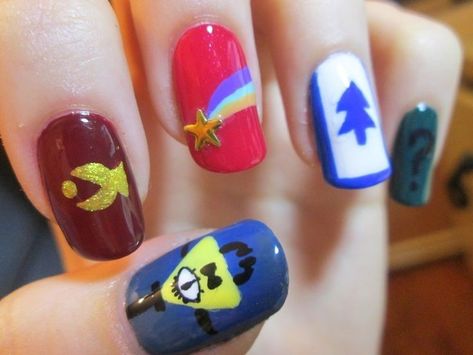 Gravity Falls Nails, Punk Nails, Really Cute Nails, Best Nail Art Designs, Disney Nails, Kawaii Nails, Fall Nail Art, Funky Nails, Fall Nail Designs