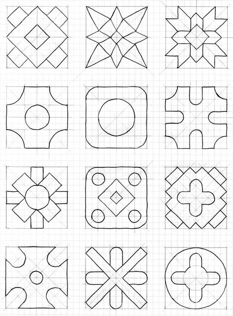 Dibujo: Dibujo Geométrico 903 Graph Paper Designs, Graph Paper Drawings, Blackwork Patterns, Geometric Pattern Art, Blackwork Embroidery, Graph Paper Art, Geometric Drawing, Tangle Art, Math Art