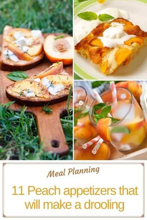 Savory Peach Appetizer, Peach Foods For Party, Fresh Peach Appetizers, Peaches And Cheese, Appetizers With Peaches, Peach Appetizer Recipes, Peach Appetizers For Party, Peach Party Food, Savory Peach Recipes